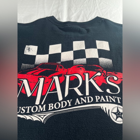 Men's Vintage Gildan Mark's Custom Body And Paint Black T-Shirt Size Large - Picture 13 of 13